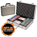 Poker chips set with aluminum chip case - 200 Full Color 6 Stripe chips